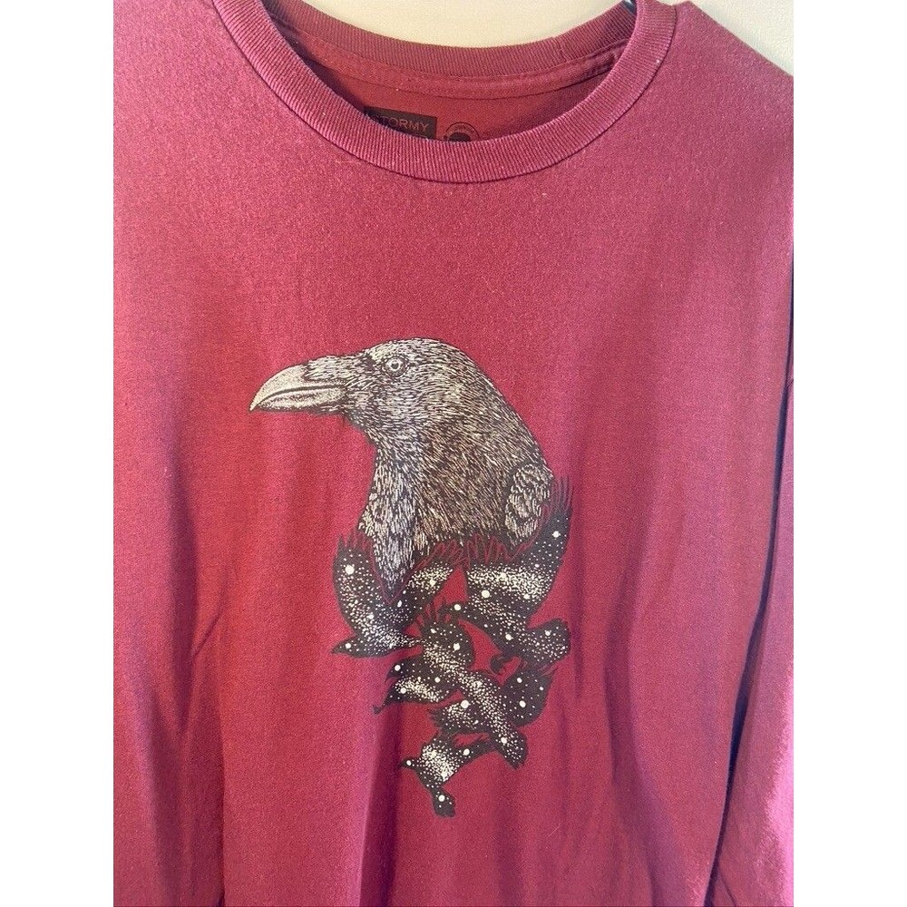 STORMY KROMER MENS LARGE LONG SLEEVE BURGANDY T SHIRT CROW PRINT - Picture 2 of 4